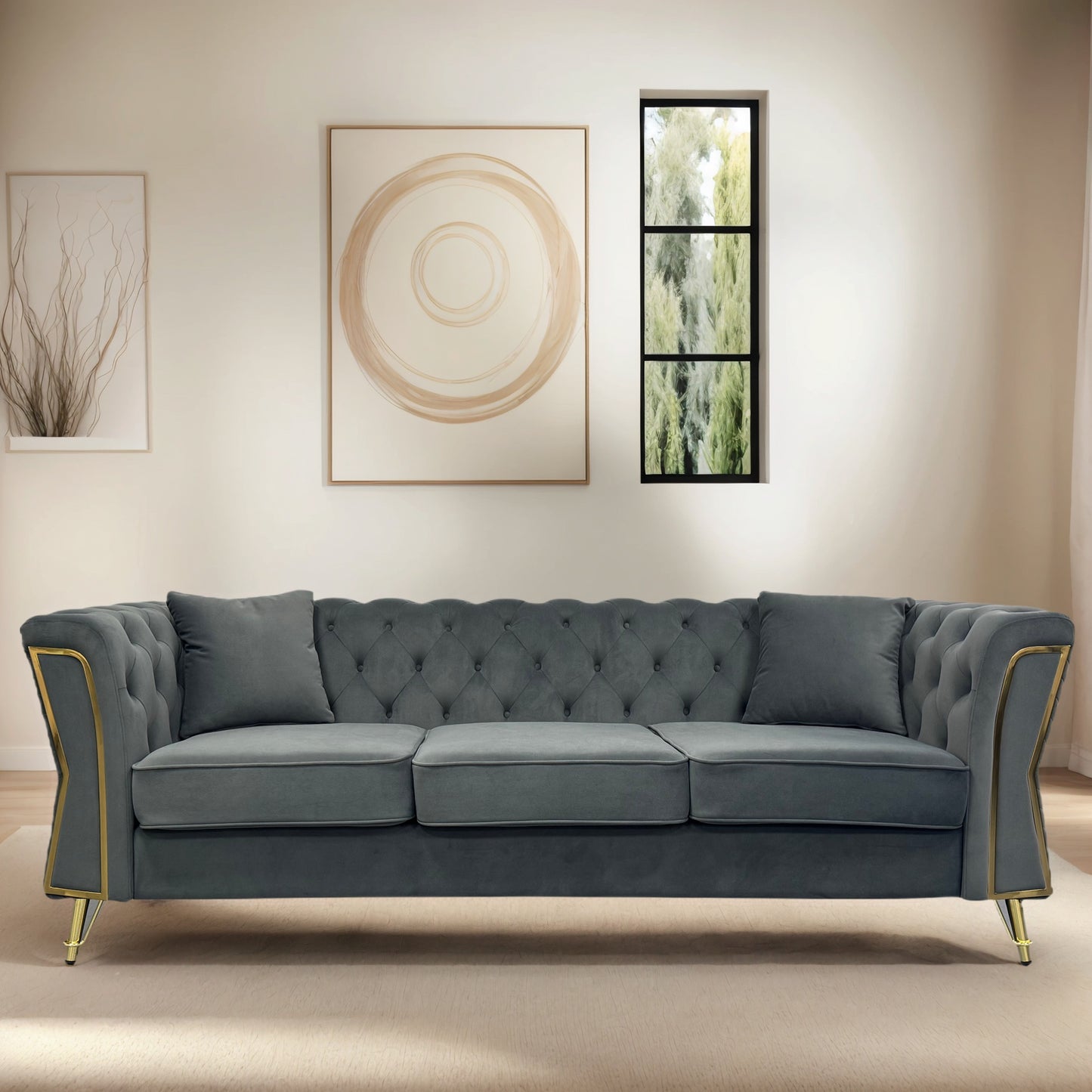 Haven Premium Velvet Luxury Gold Sofa Set