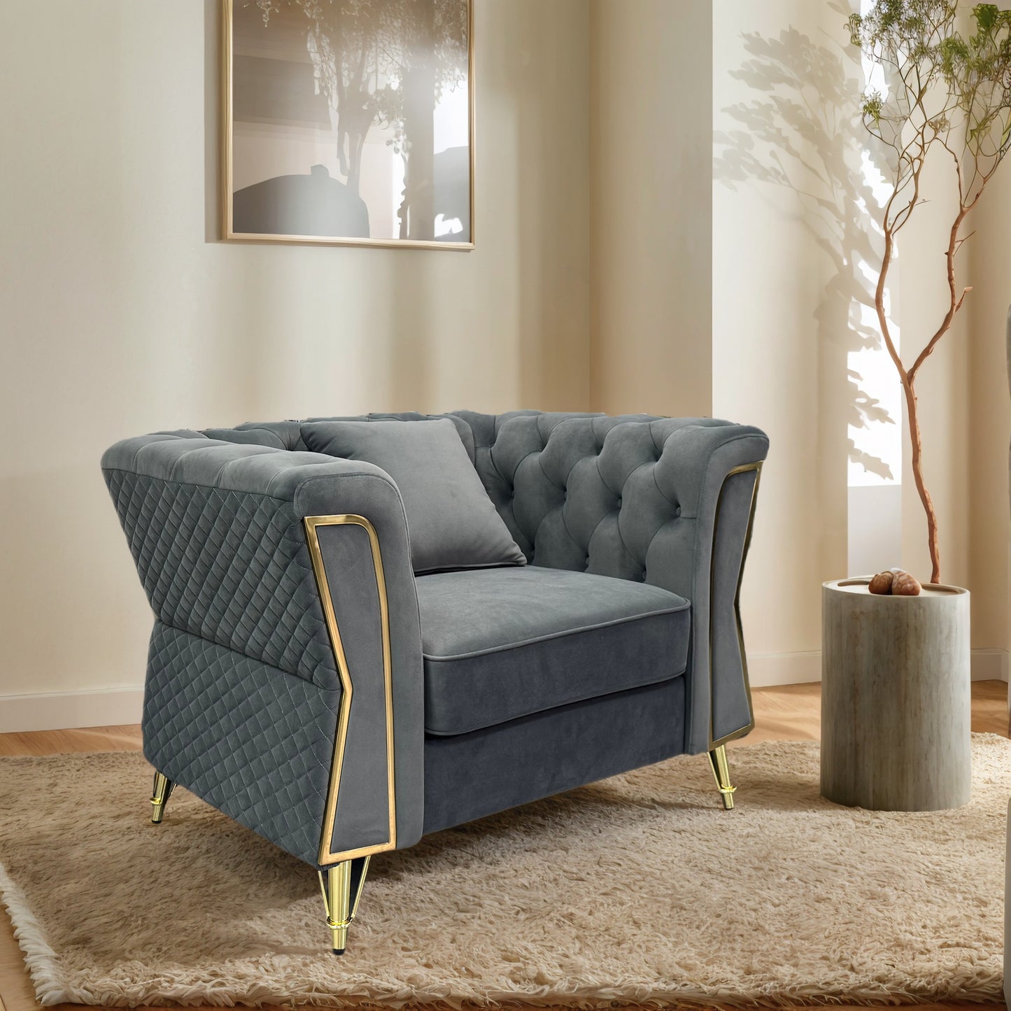 Haven Premium Velvet Luxury Gold Sofa Set