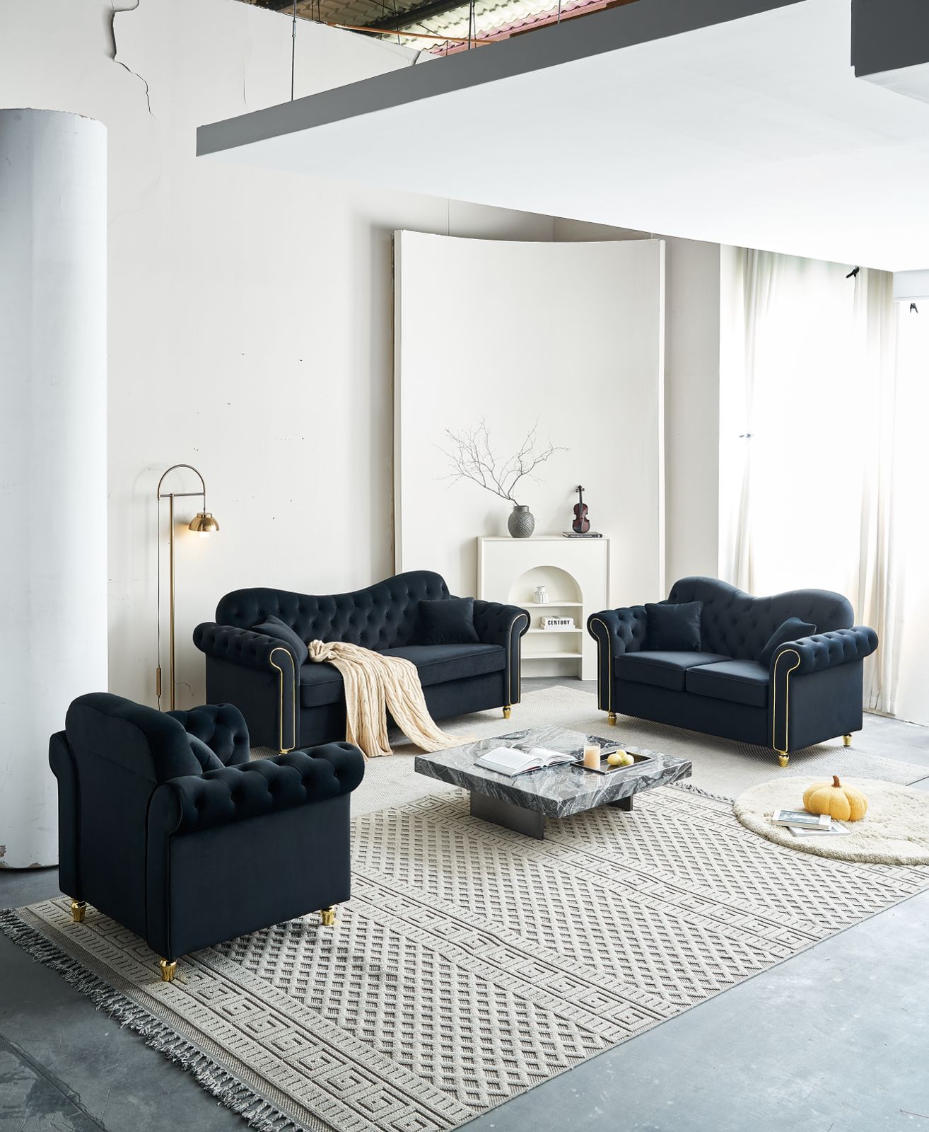 Bliss Premium Velvet Luxury Gold Sofa Set