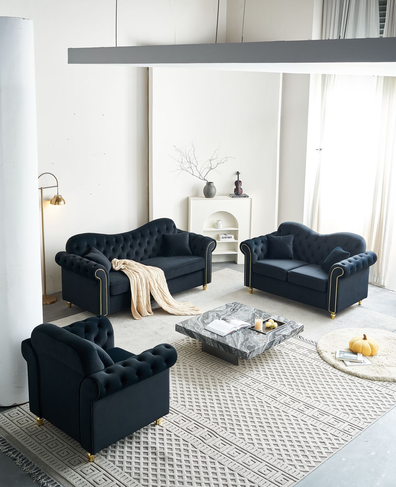 Bliss Premium Velvet Luxury Gold Sofa Set