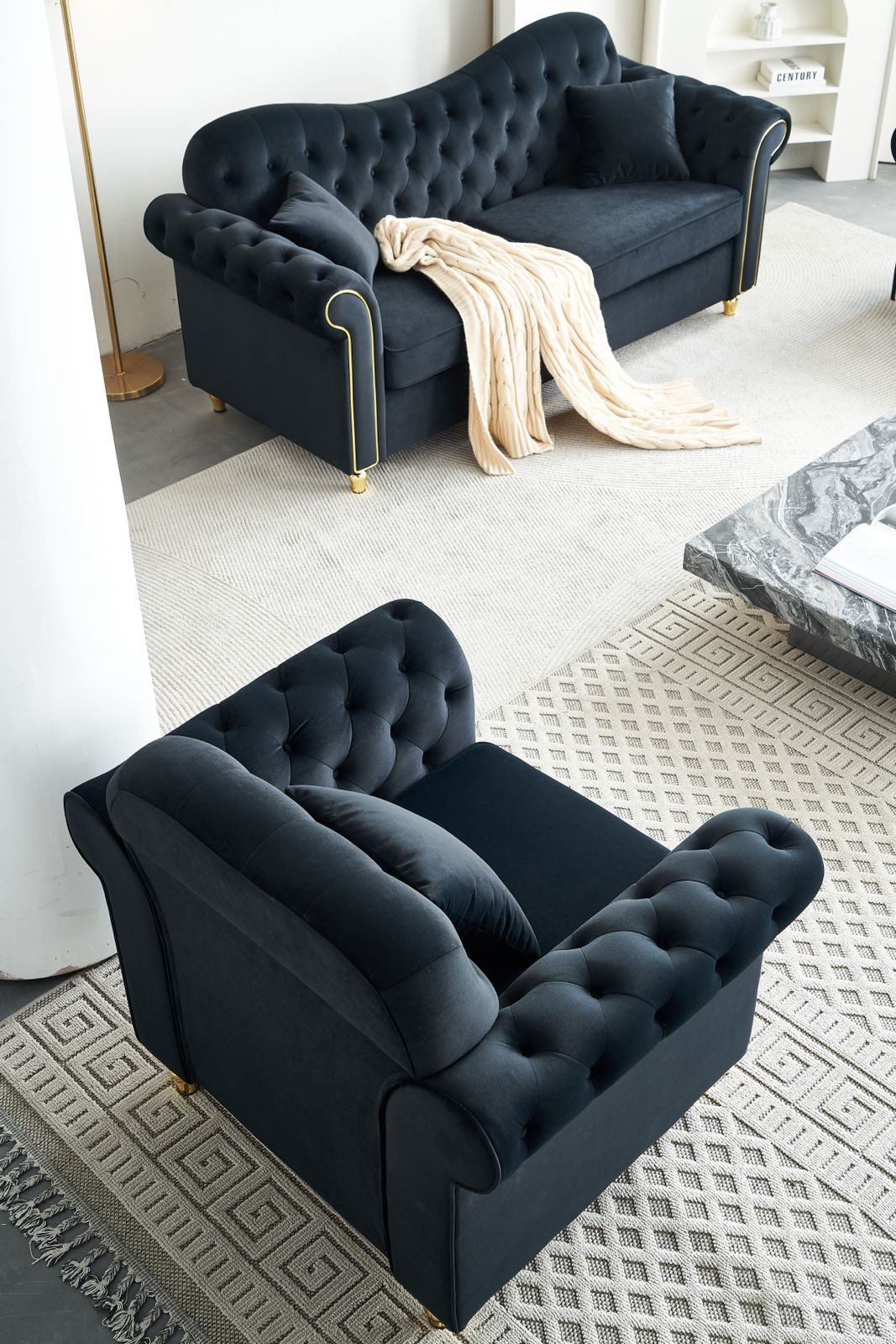 Bliss Premium Velvet Luxury Gold Sofa Set