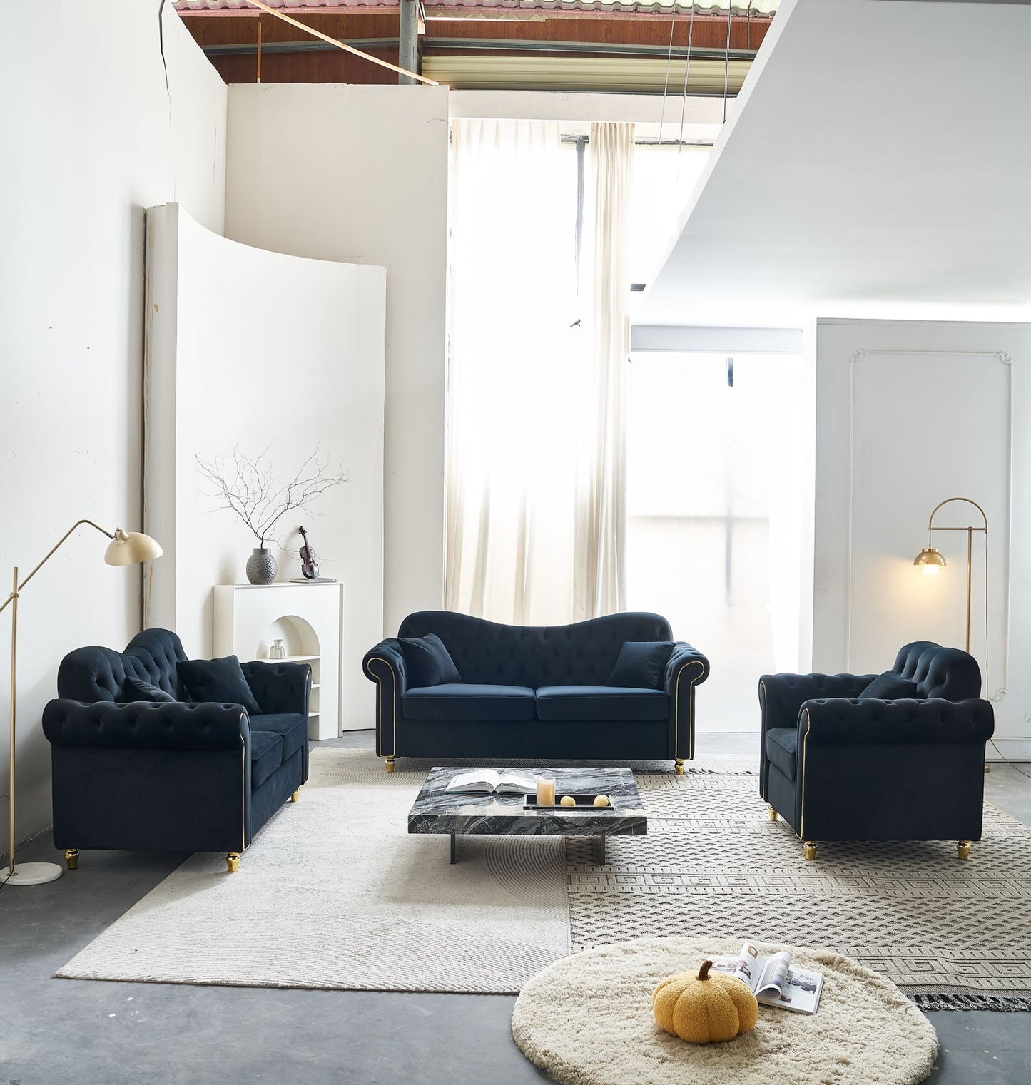 Bliss Premium Velvet Luxury Gold Sofa Set