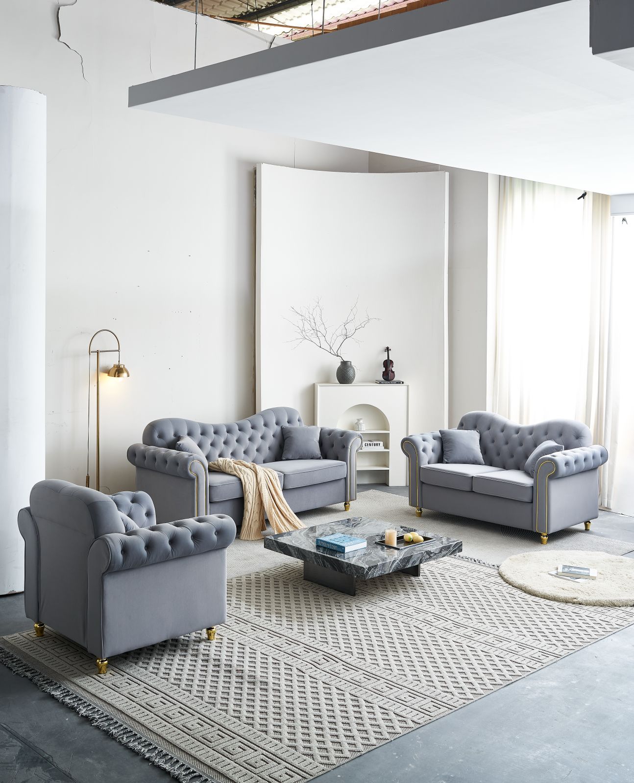 Bliss Premium Velvet Luxury Gold Sofa Set