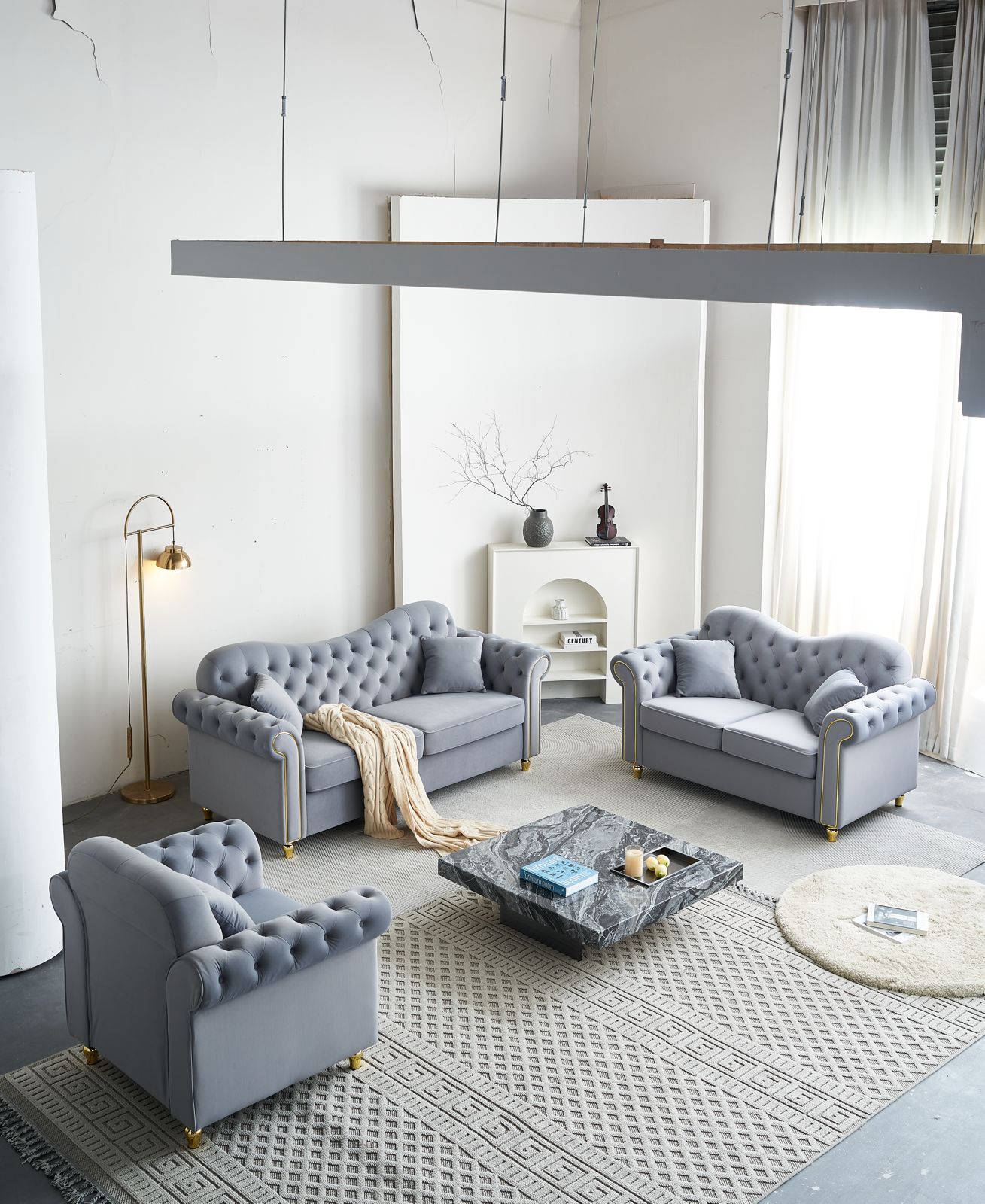 Bliss Premium Velvet Luxury Gold Sofa Set
