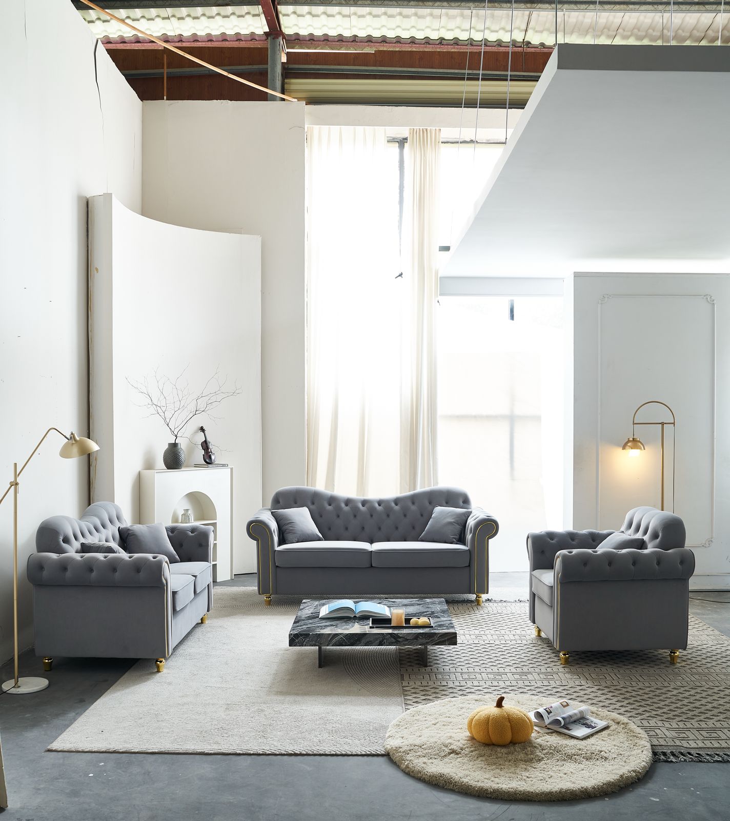 Bliss Premium Velvet Luxury Gold Sofa Set