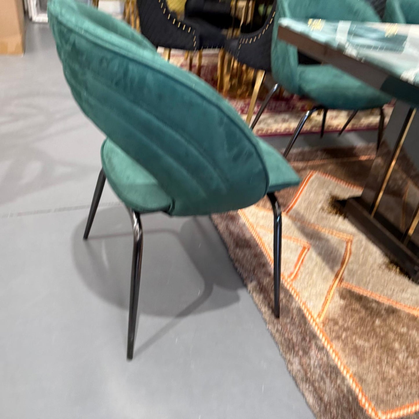 Ava Faux Marble Dining Table + 6 Chairs Set - Black/Green
