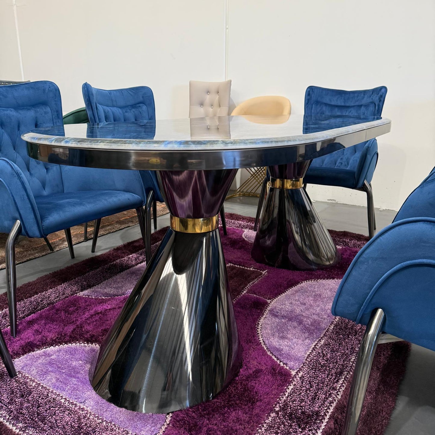 Luner Faux Marble Dining Table + 6 Chairs Set - Black
