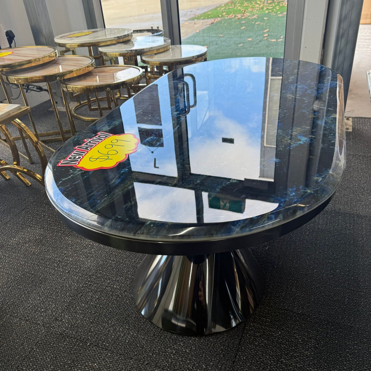 Luner Faux Marble Coffee Table - Black/Blue