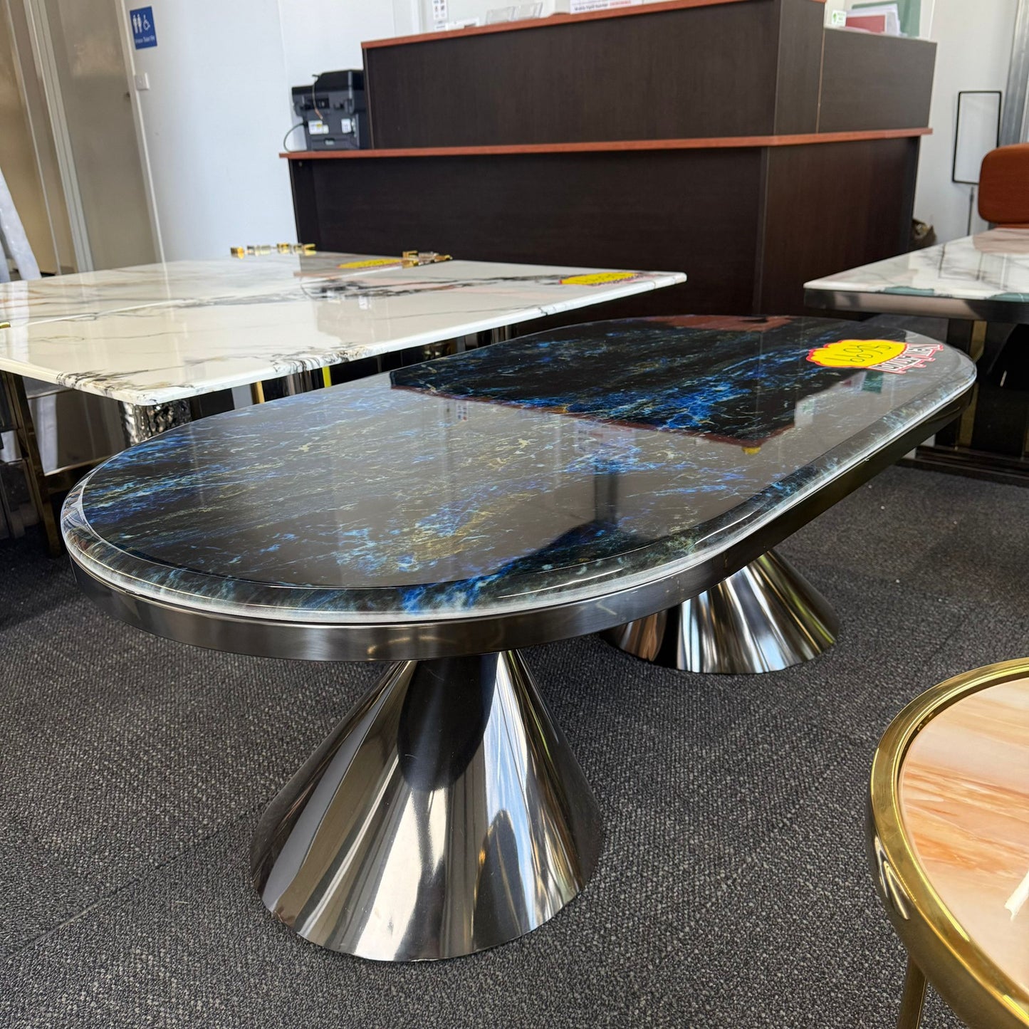 Luner Faux Marble Coffee Table - Black/Blue