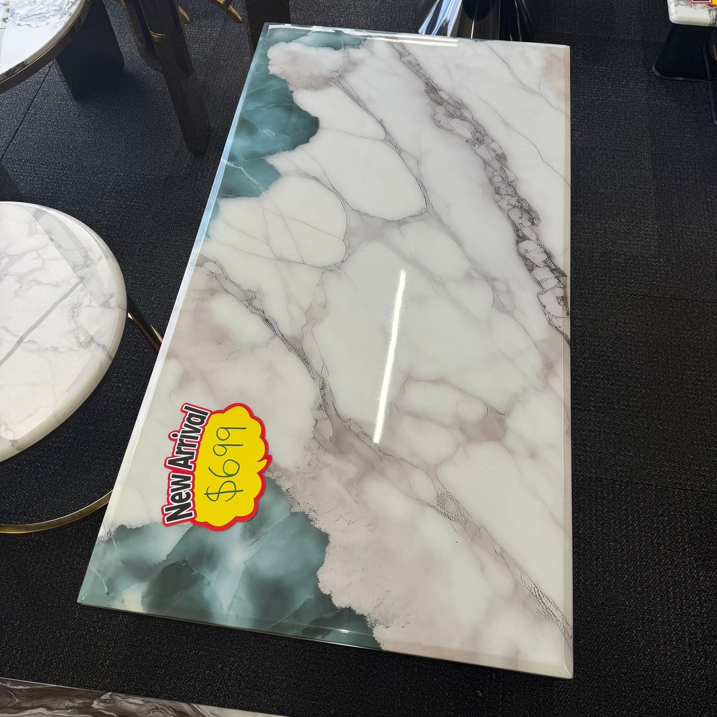 Ava Faux Marble Coffee Table - Black/Green