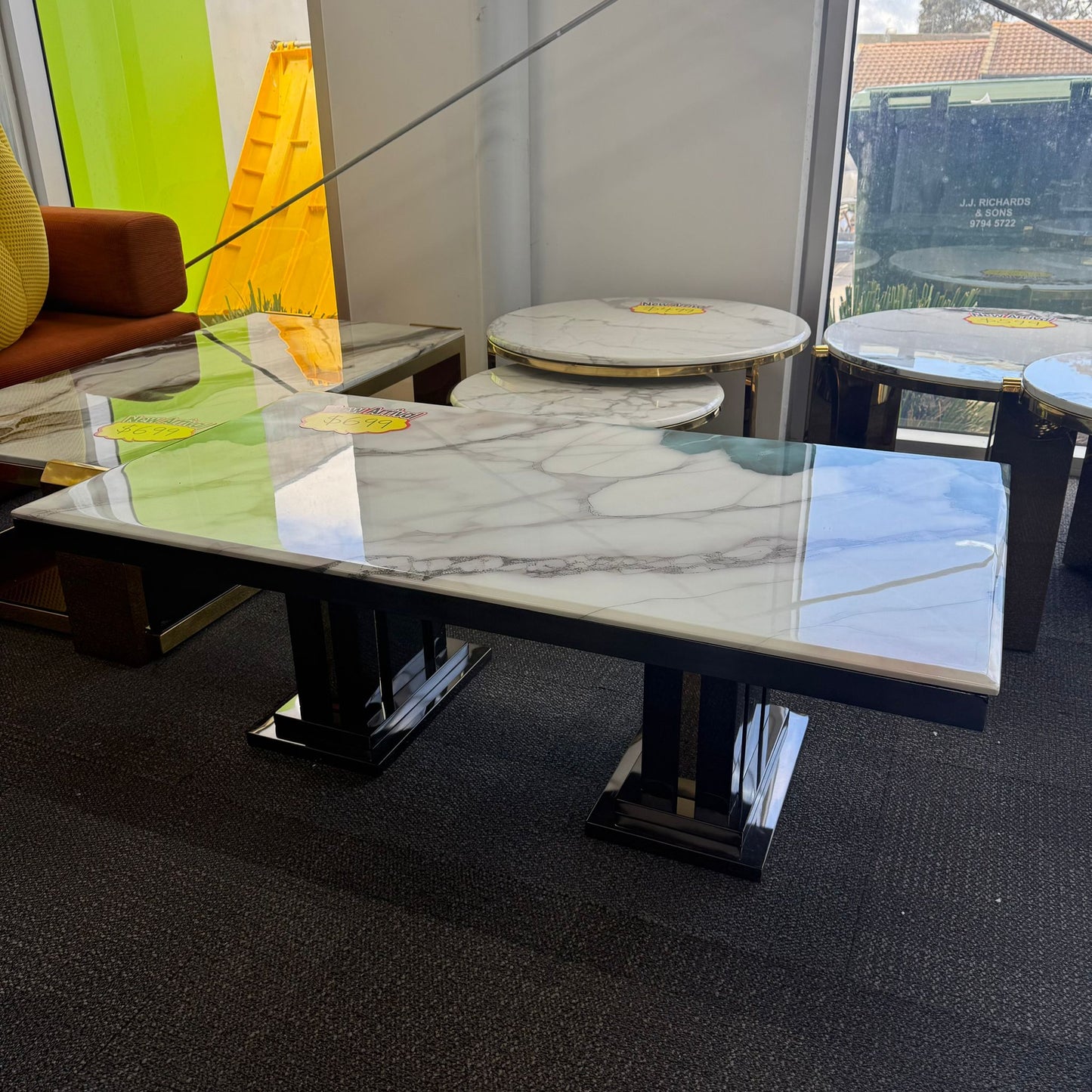 Ava Faux Marble Coffee Table - Black/Green