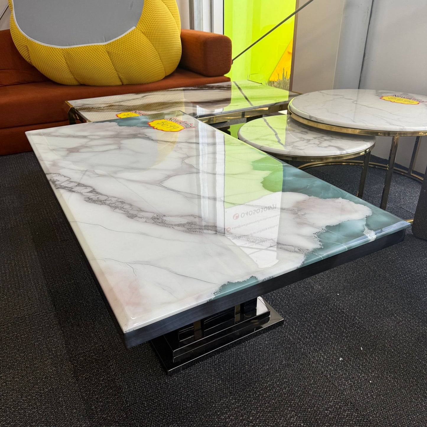 Ava Faux Marble Coffee Table - Black/Green