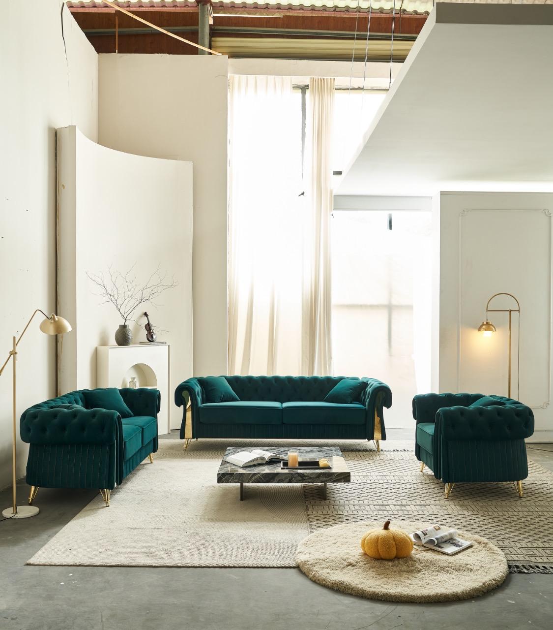 Eden Premium Velvet Luxury Gold Sofa Set