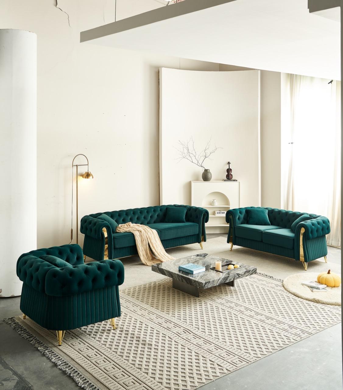 Eden Premium Velvet Luxury Gold Sofa Set