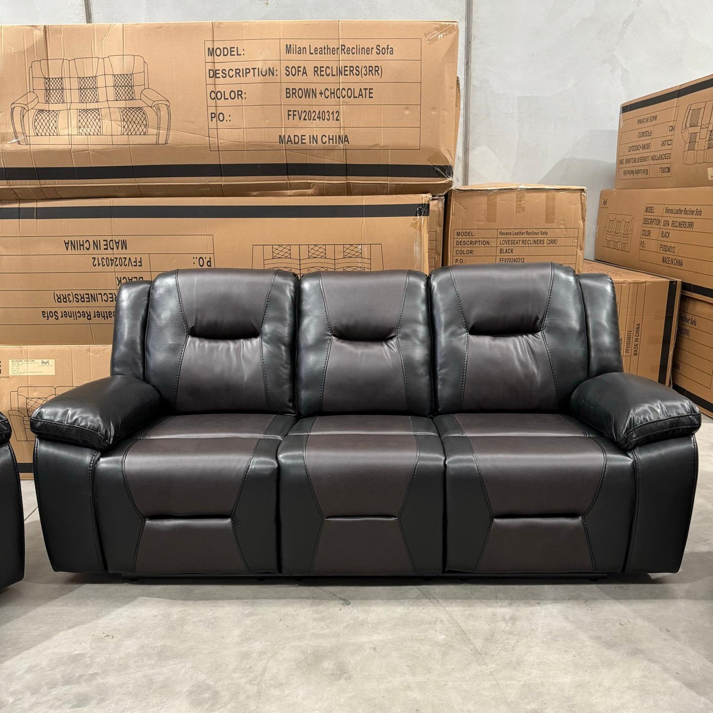 Havana Air Leather Manual Recliner Sofa Set