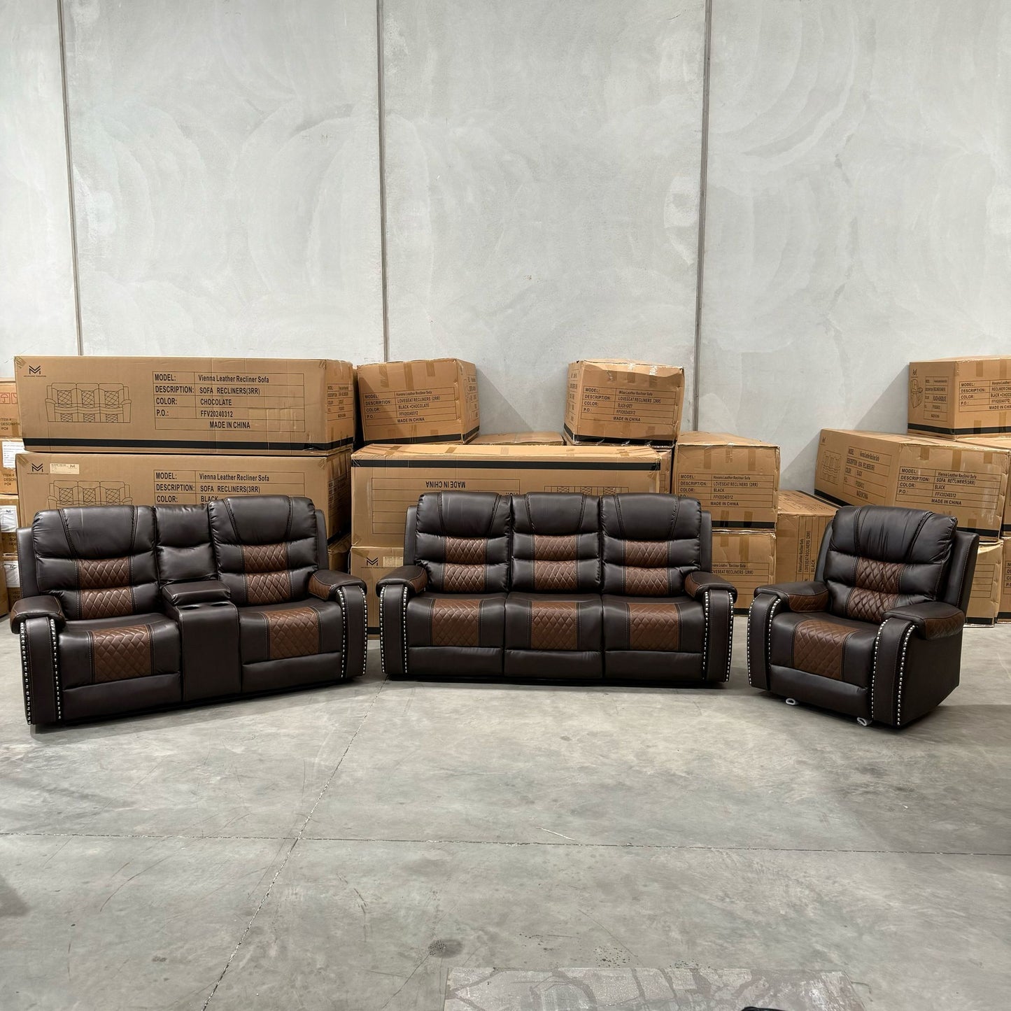 Milan Air Leather Manual Recliner Sofa Set