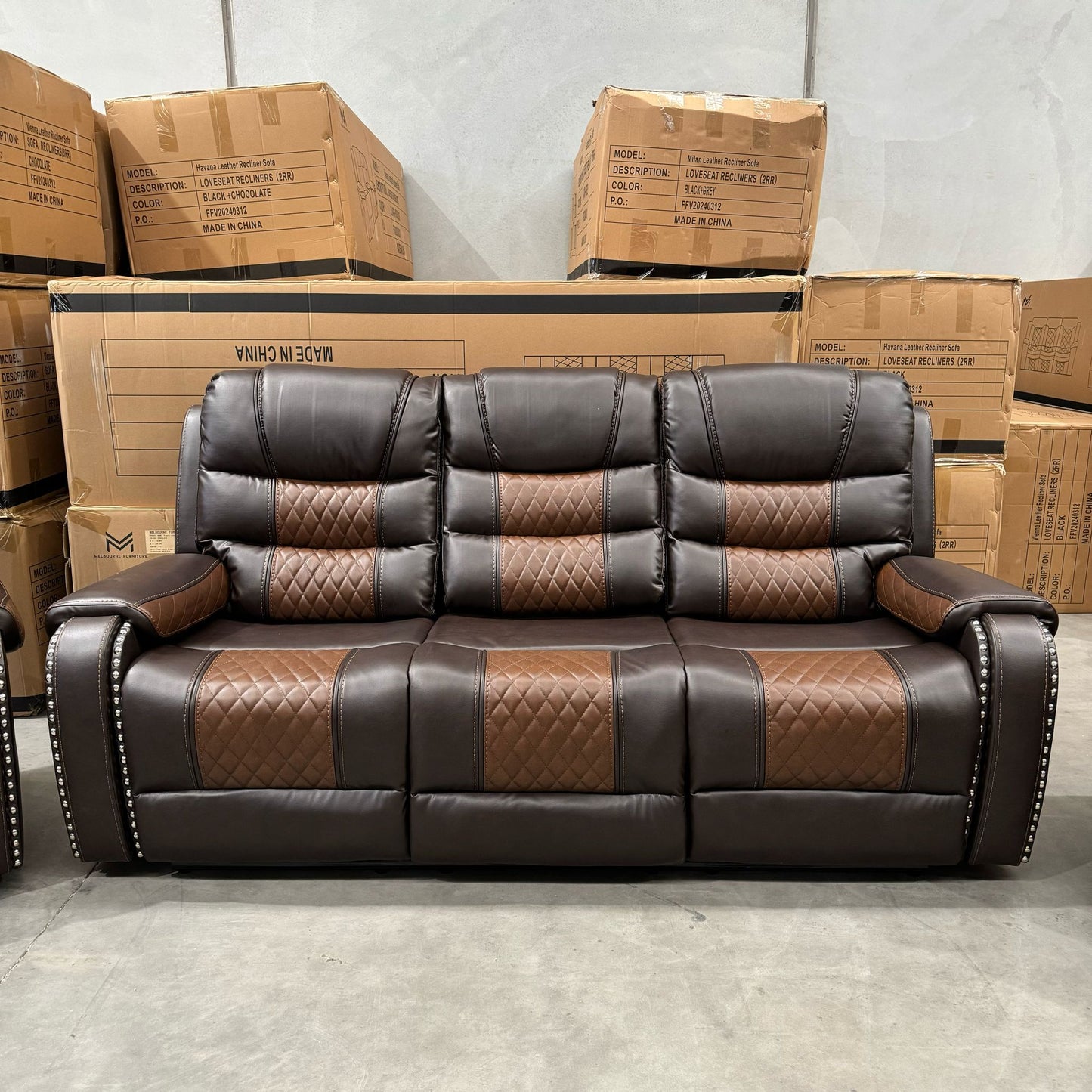 Milan Air Leather Manual Recliner Sofa Set