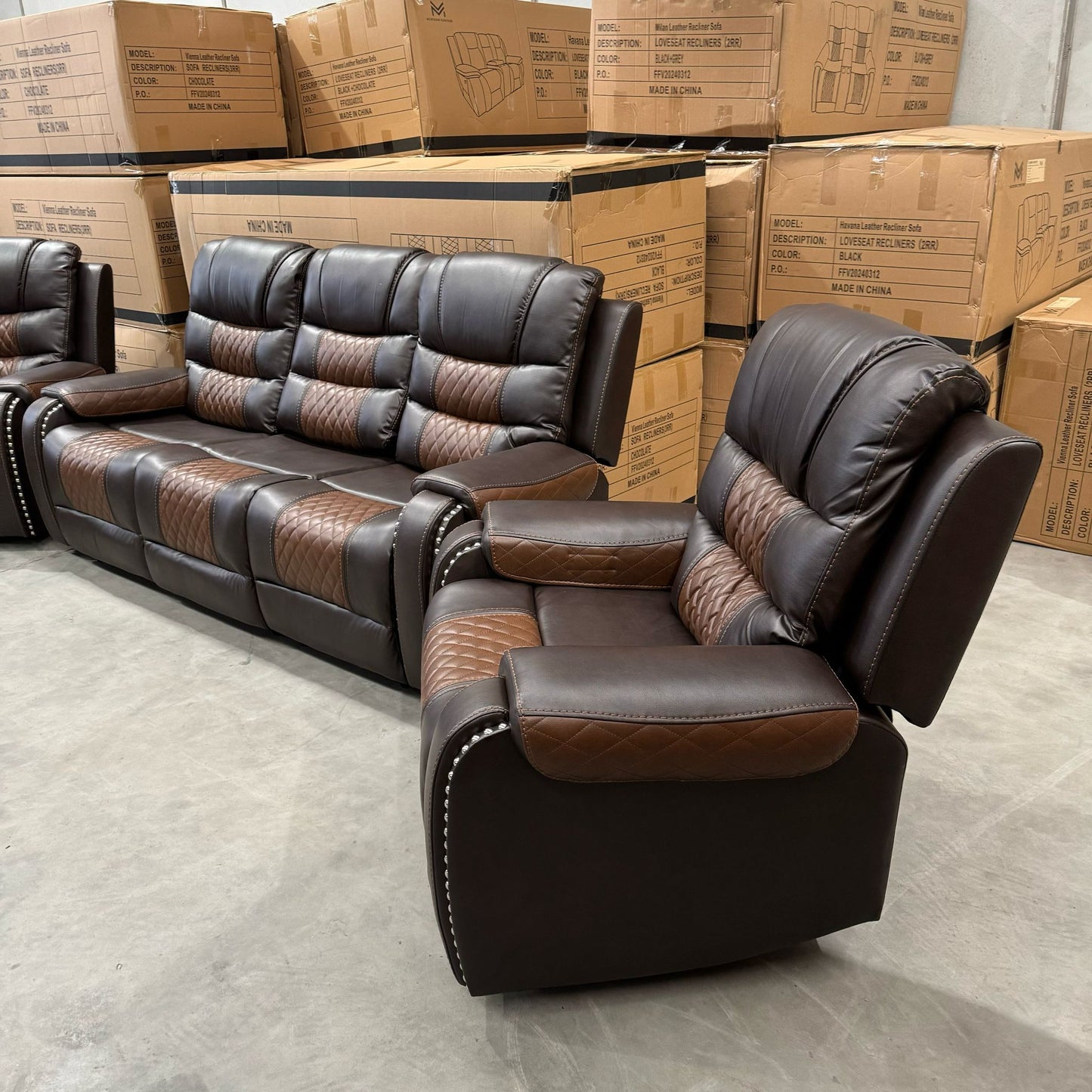 Milan Air Leather Manual Recliner Sofa Set