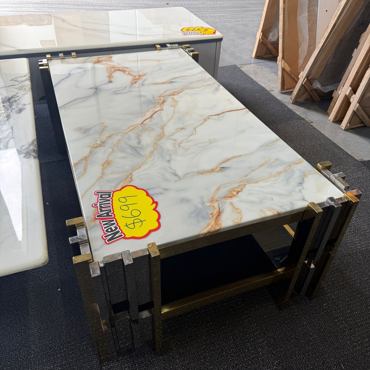 Elsa Faux Marble Coffee Table - Gold/Silver