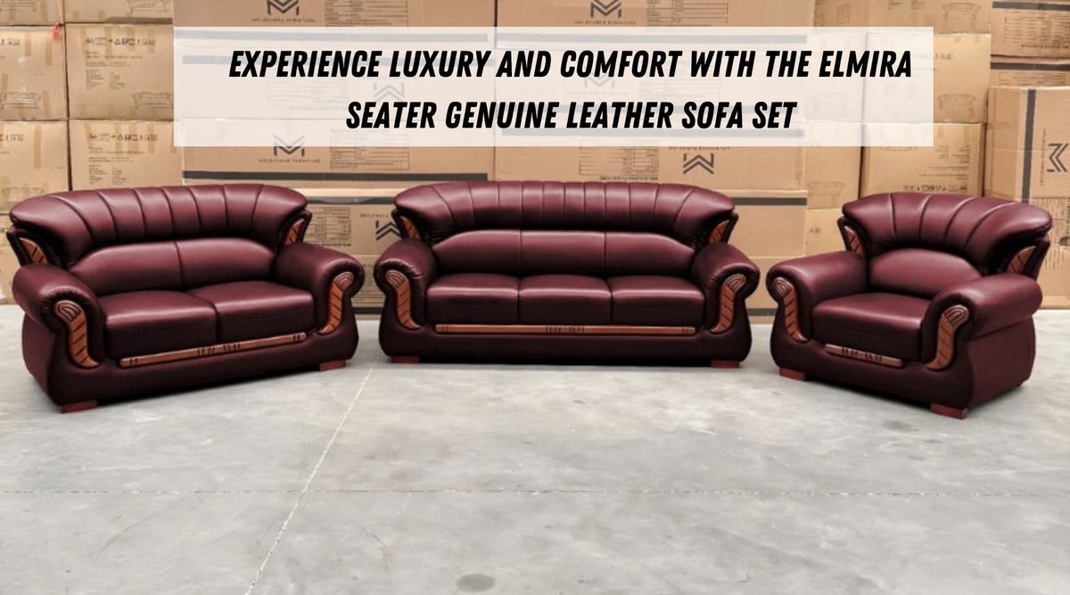 Experience Luxury and Comfort with the Elmira Seater Genuine Leather Sofa Set