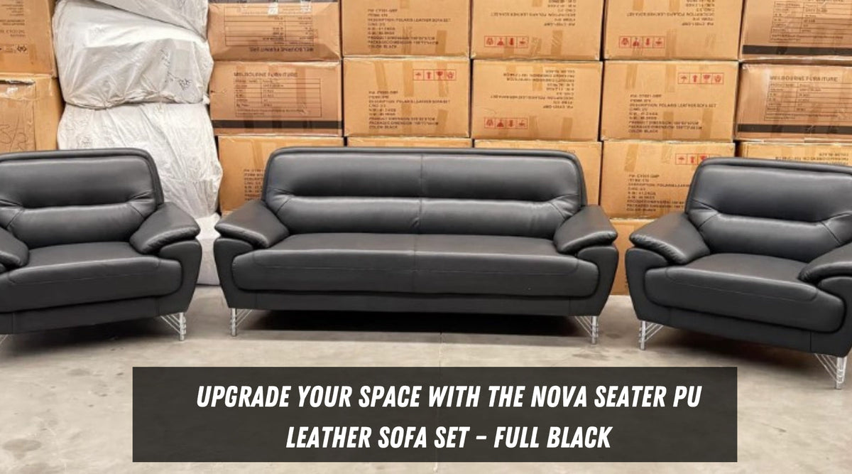 Upgrade Your Space with the Nova Seater PU Leather Sofa Set – Full Black
