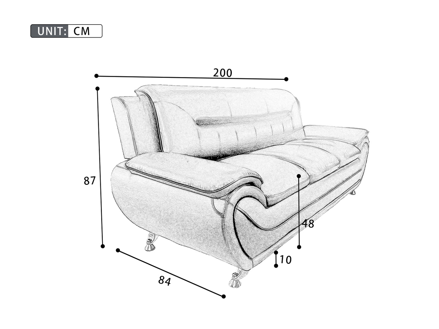 Polaris PU Leather 3+2+1 Seater Sofa Set - Black/Cream(top)