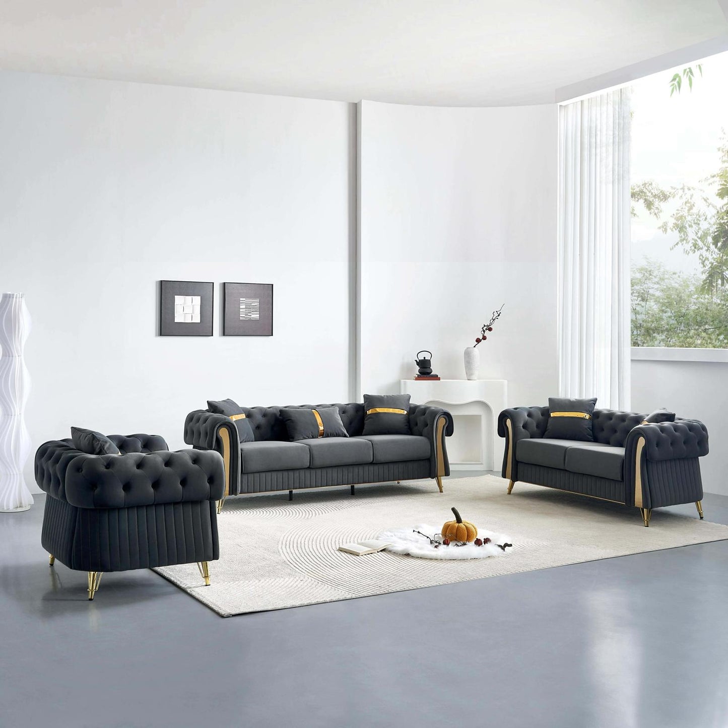 EDEN 3+2+1 Seater Premium Velvet Luxury Gold Sofa Set