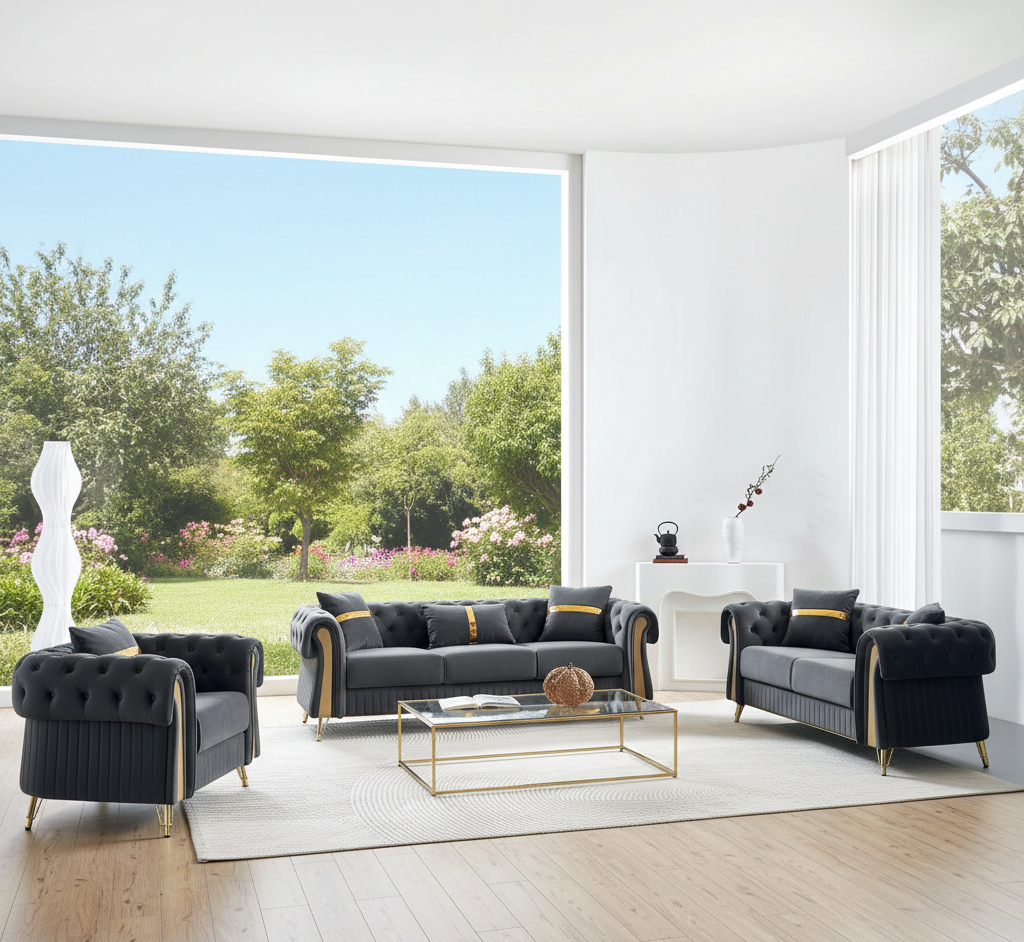 EDEN 3+2+1 Seater Premium Velvet Luxury Gold Sofa Set