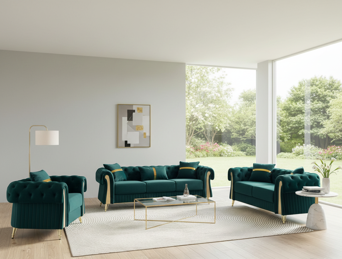 EDEN 3+2+1 Seater Premium Velvet Luxury Gold Sofa Set