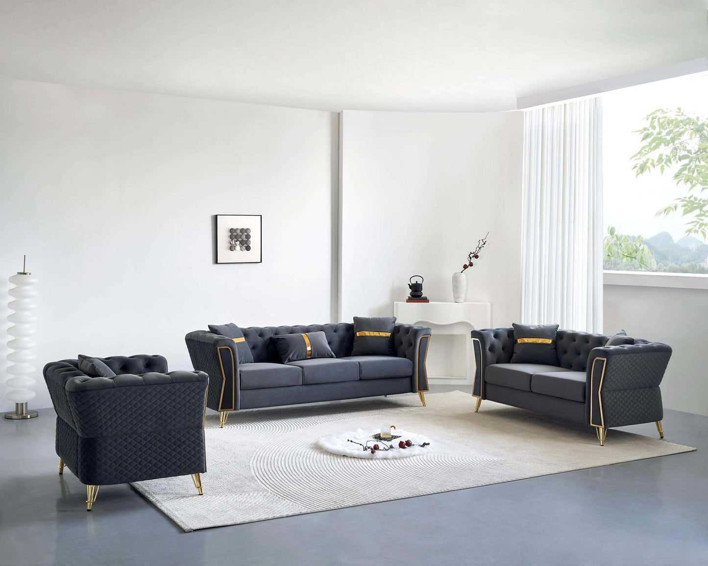 Haven Premium Velvet Luxury Gold Sofa Set