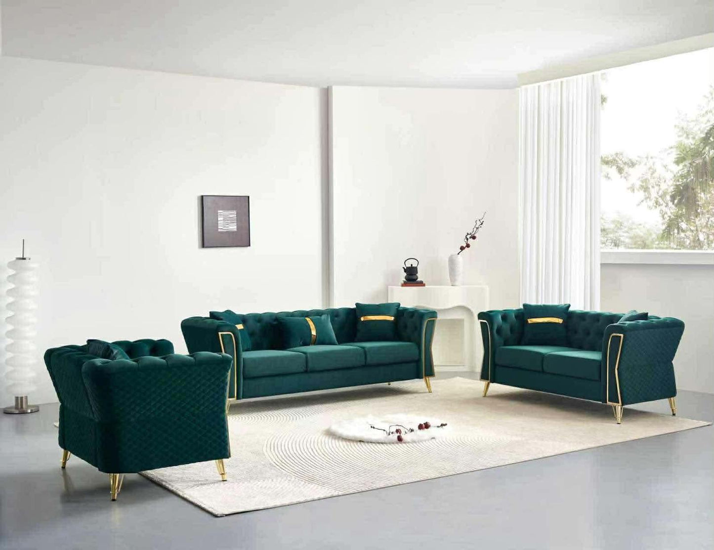 Haven Premium Velvet Luxury Gold Sofa Set