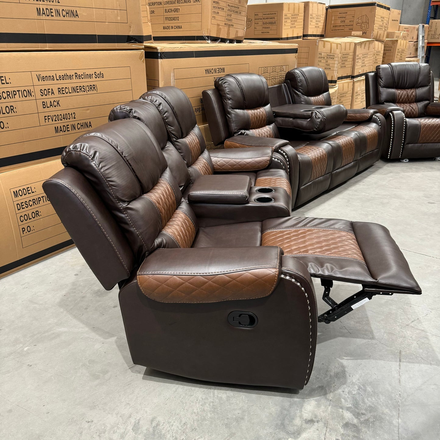 Milan 3+2+1 Seater Air Leather Recliner Sofa Set- Chocolate/Brown