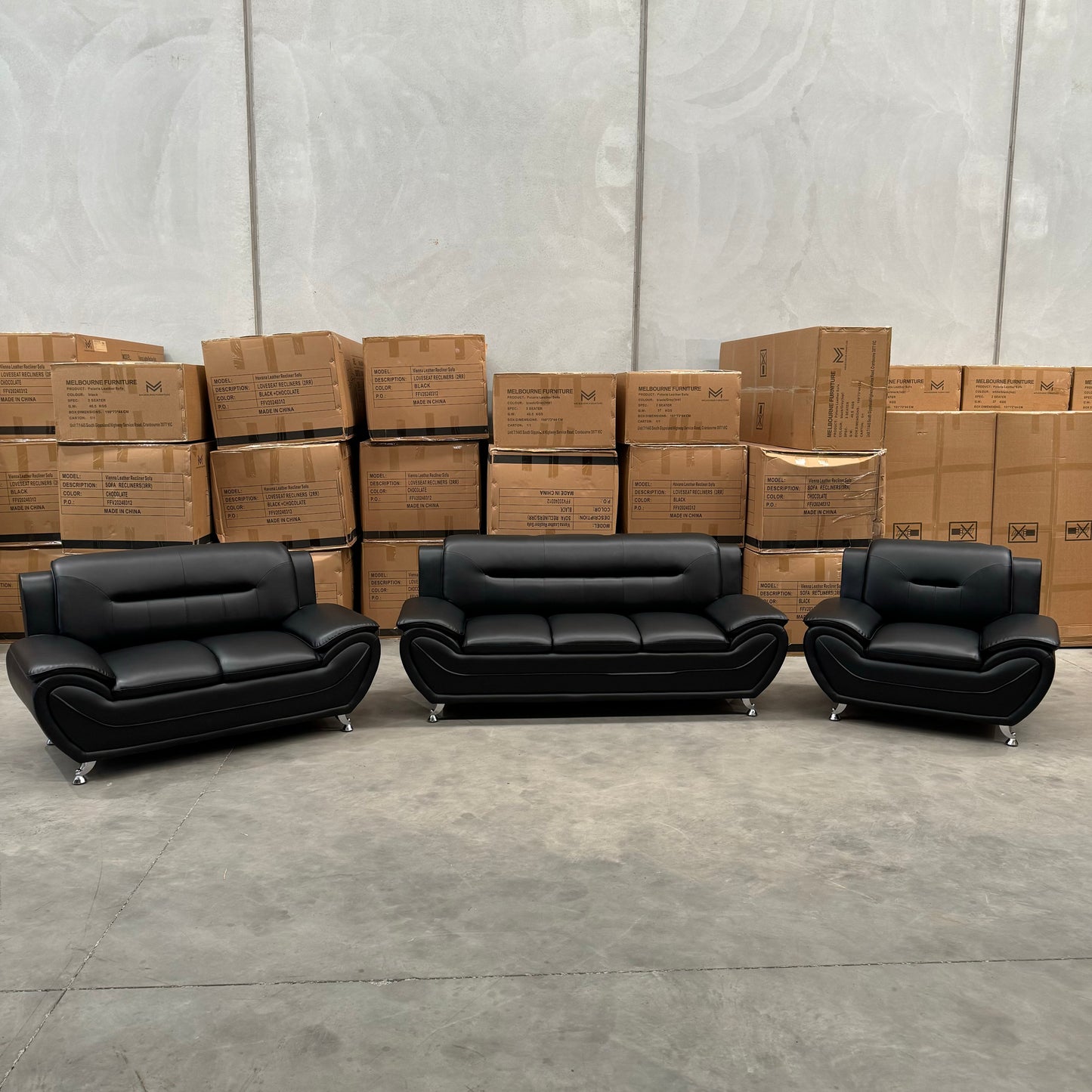 Polaris PU Leather 3+2+1 Seater Sofa Set - Full Black