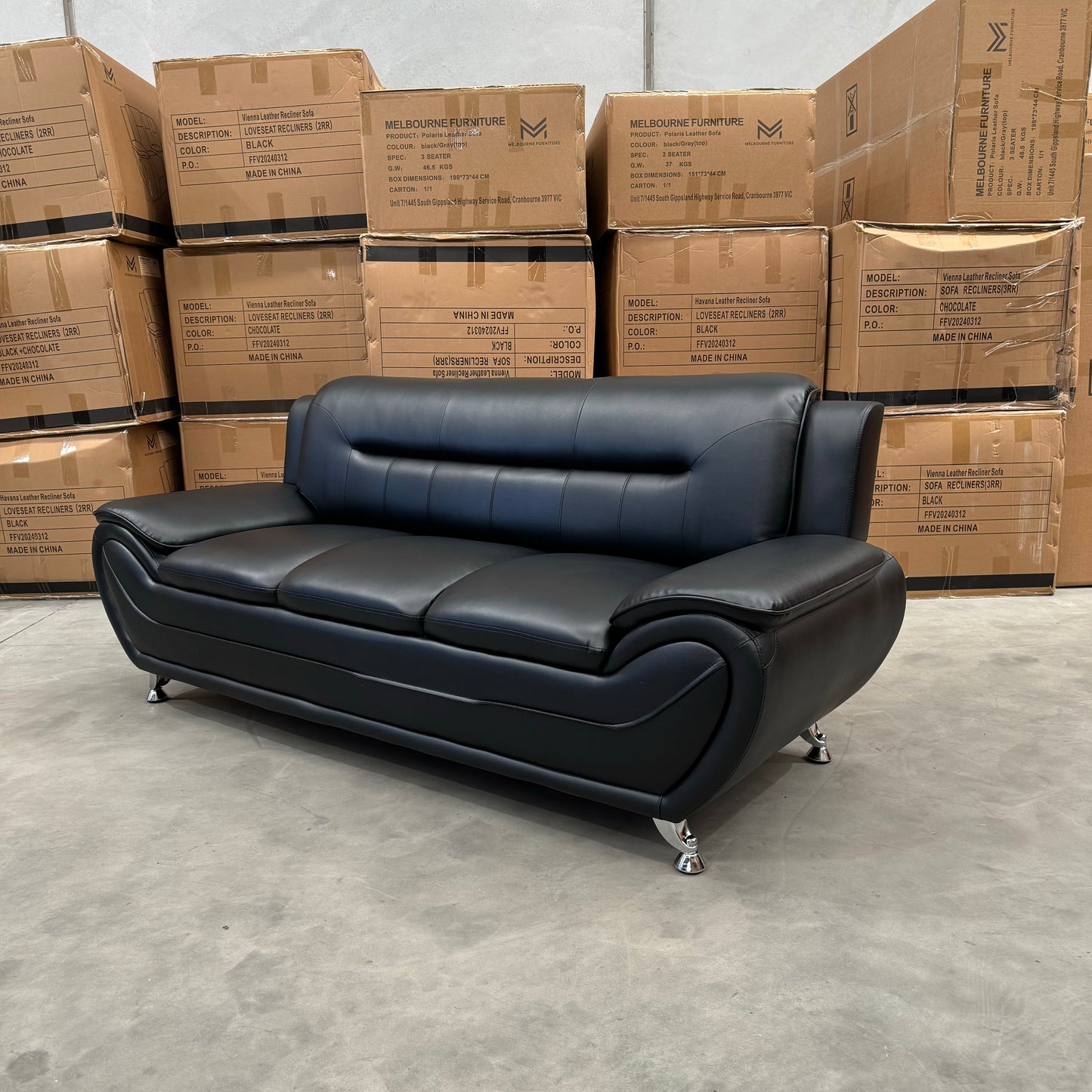 Polaris PU Leather 3+2+1 Seater Sofa Set - Full Black