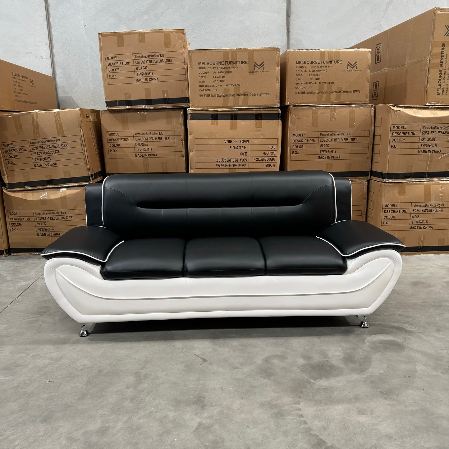 Polaris Air Leather 3+2+1 Seater Sofa Set - White/Black(top)