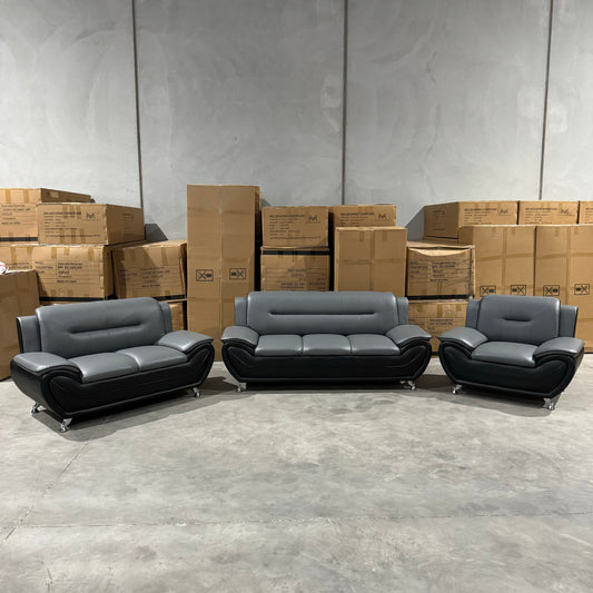 Polaris Air Leather 3+2+1 Seater Sofa Set - Black/Grey(top)