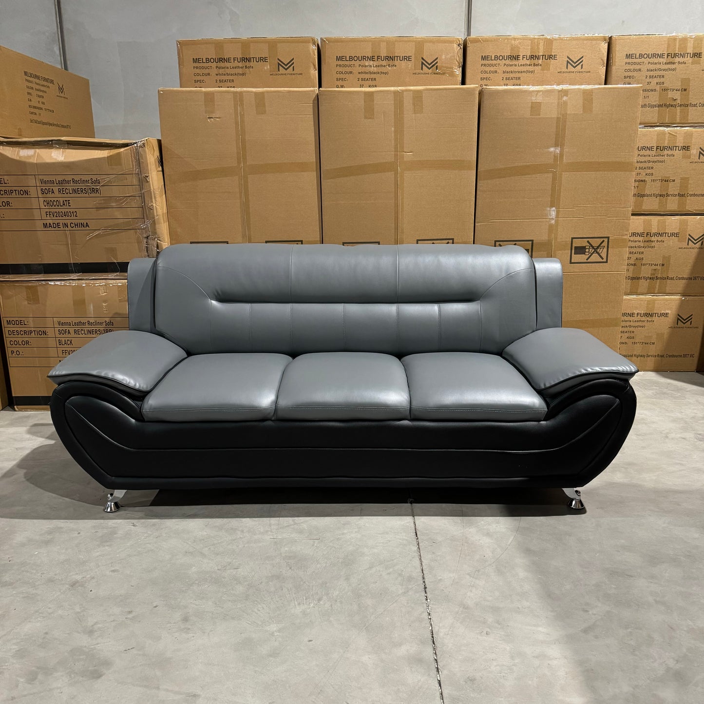 Polaris Air Leather 3+2+1 Seater Sofa Set - Black/Grey(top)