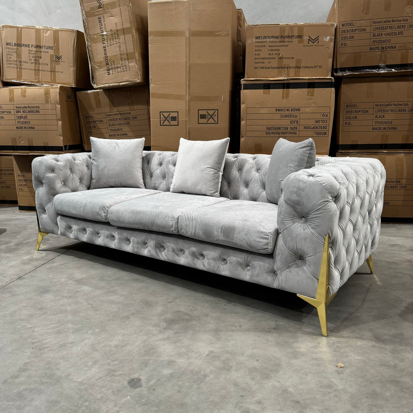 Verona 3+2+1 Seater Velvet Sofa Set - Light Grey