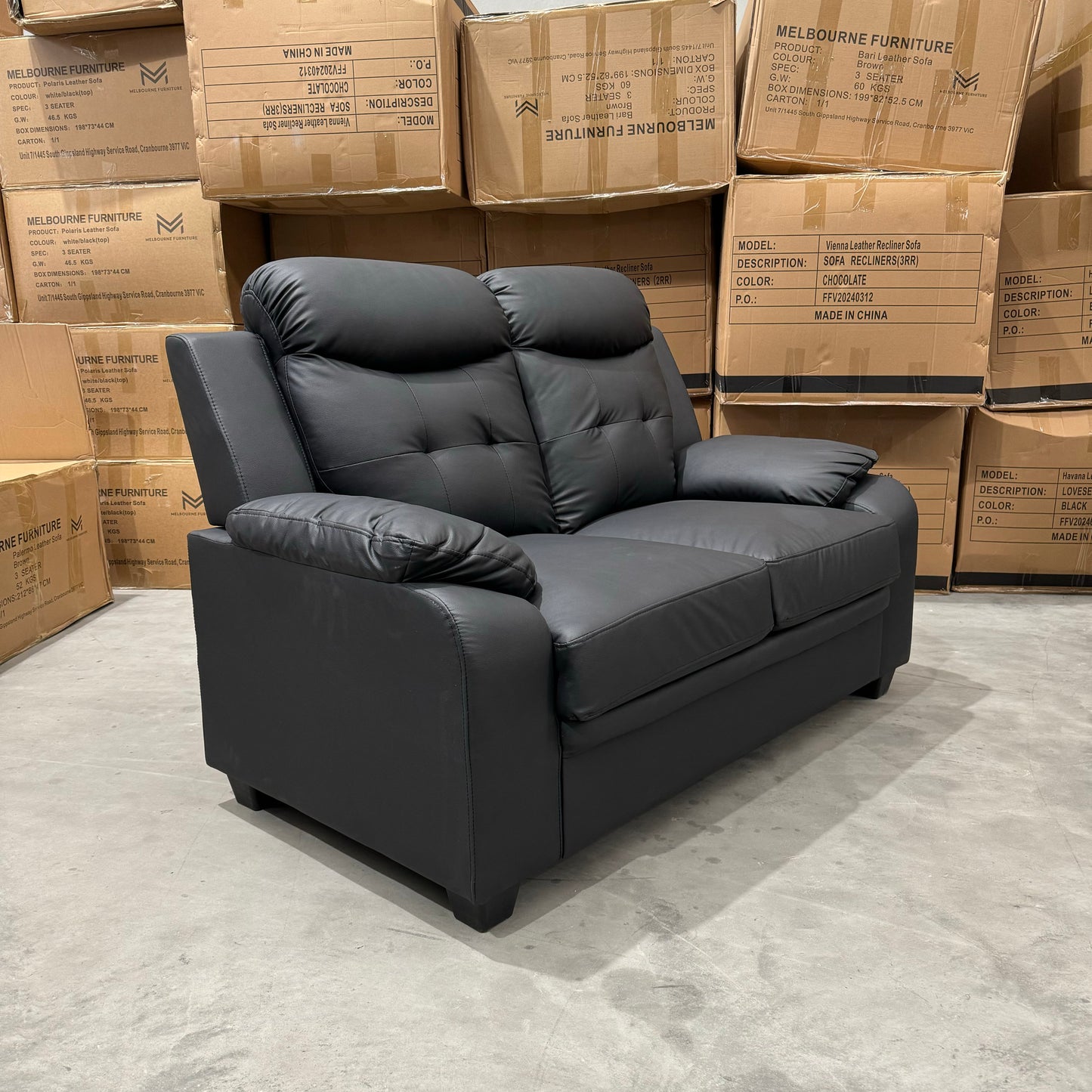 Bari 3+2+1 Leather Sofa Set - Full Black