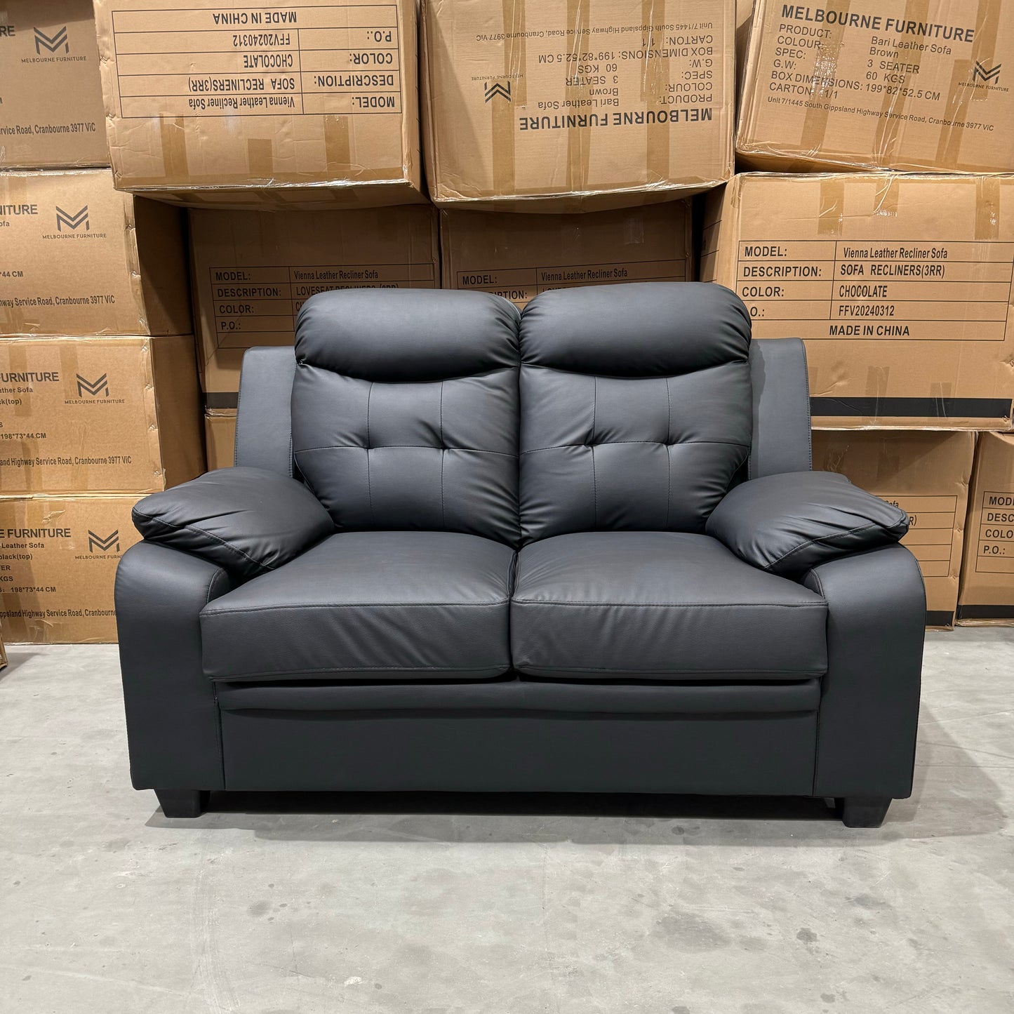 Bari 3+2+1 Leather Sofa Set - Full Black