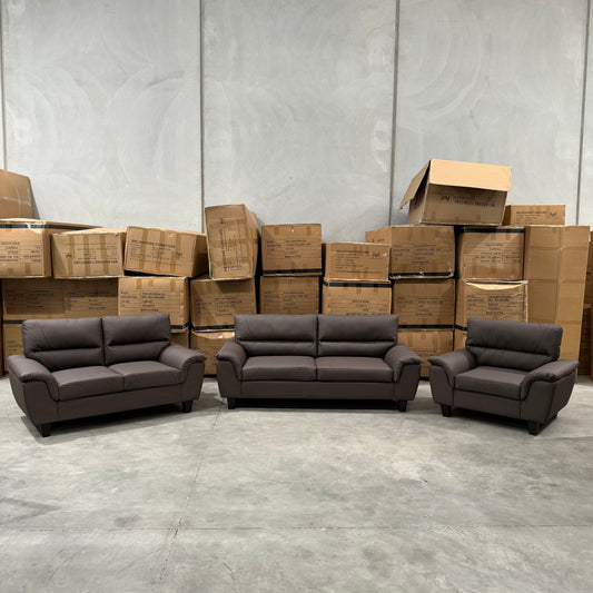 Palermo 3+2+1 Leather Sofa Set- Full Brown