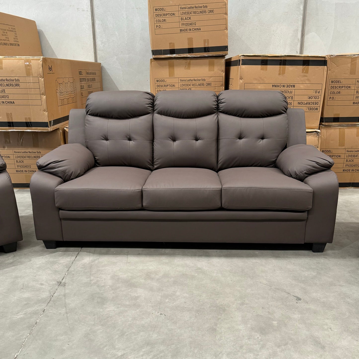 Bari 3+2+1 Leather Sofa Set - Full Brown