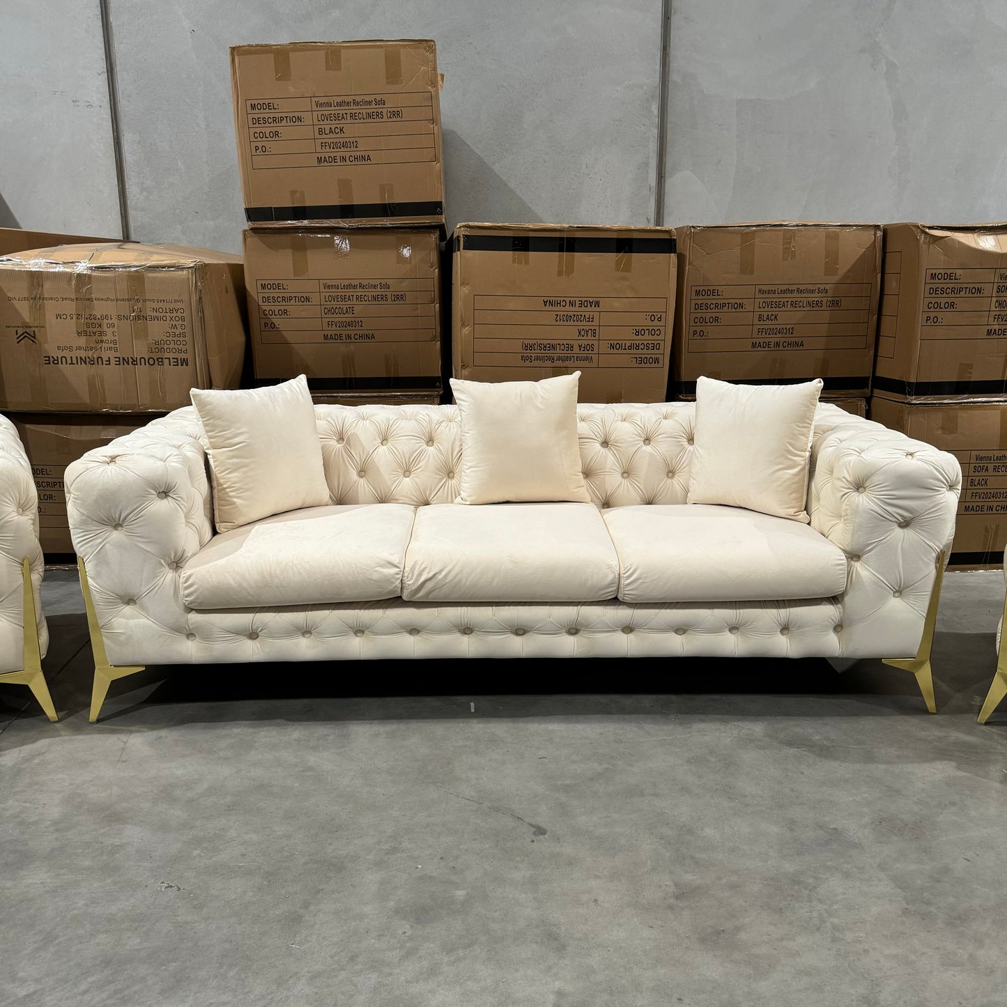 Verona 3+2+1 Seater Velvet Sofa Set - Light Cream