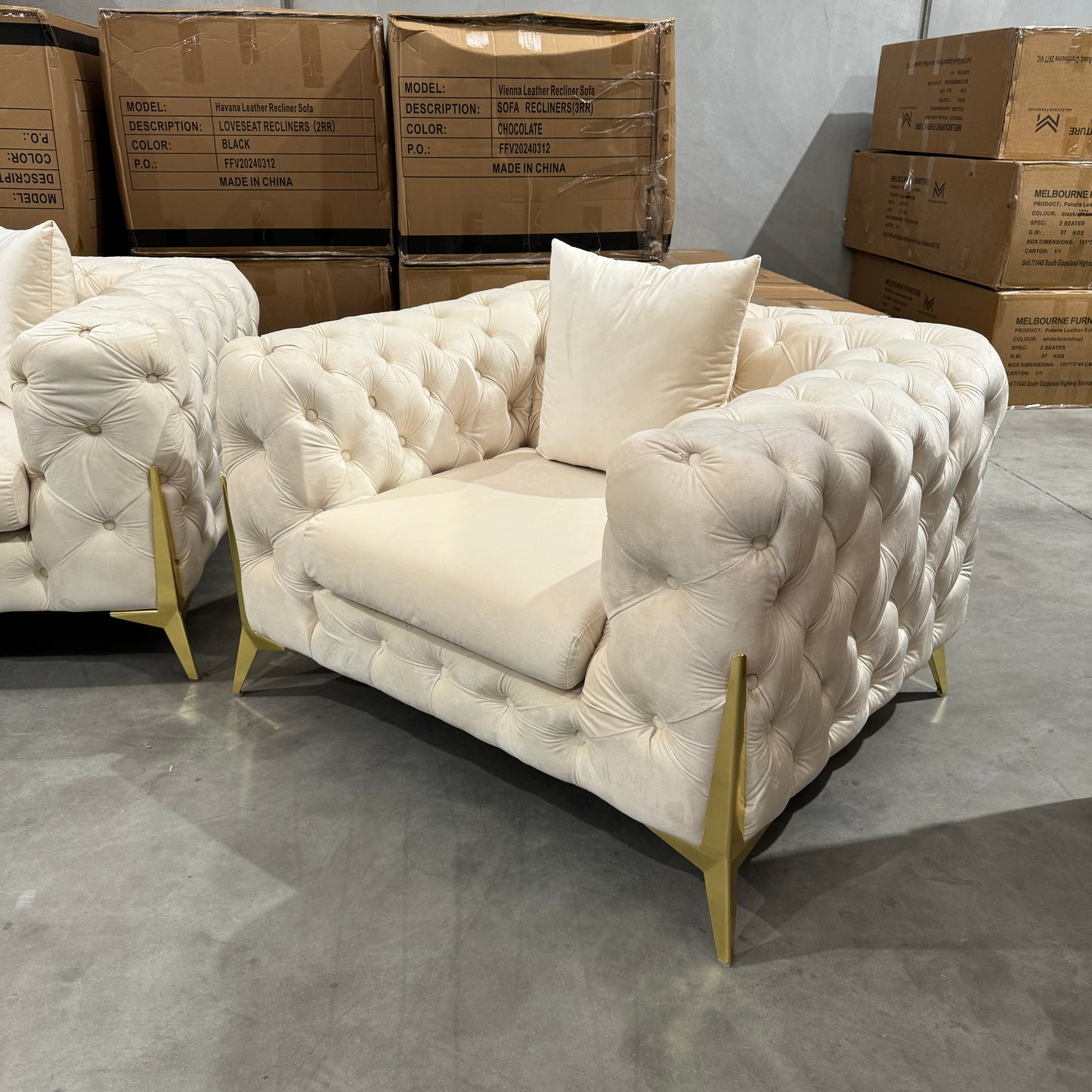 Verona 3+2+1 Seater Velvet Sofa Set - Light Cream