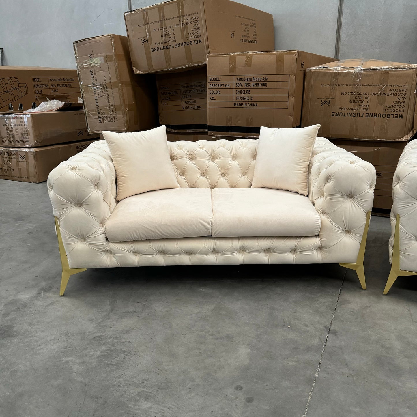 Verona 3+2+1 Seater Velvet Sofa Set - Light Cream