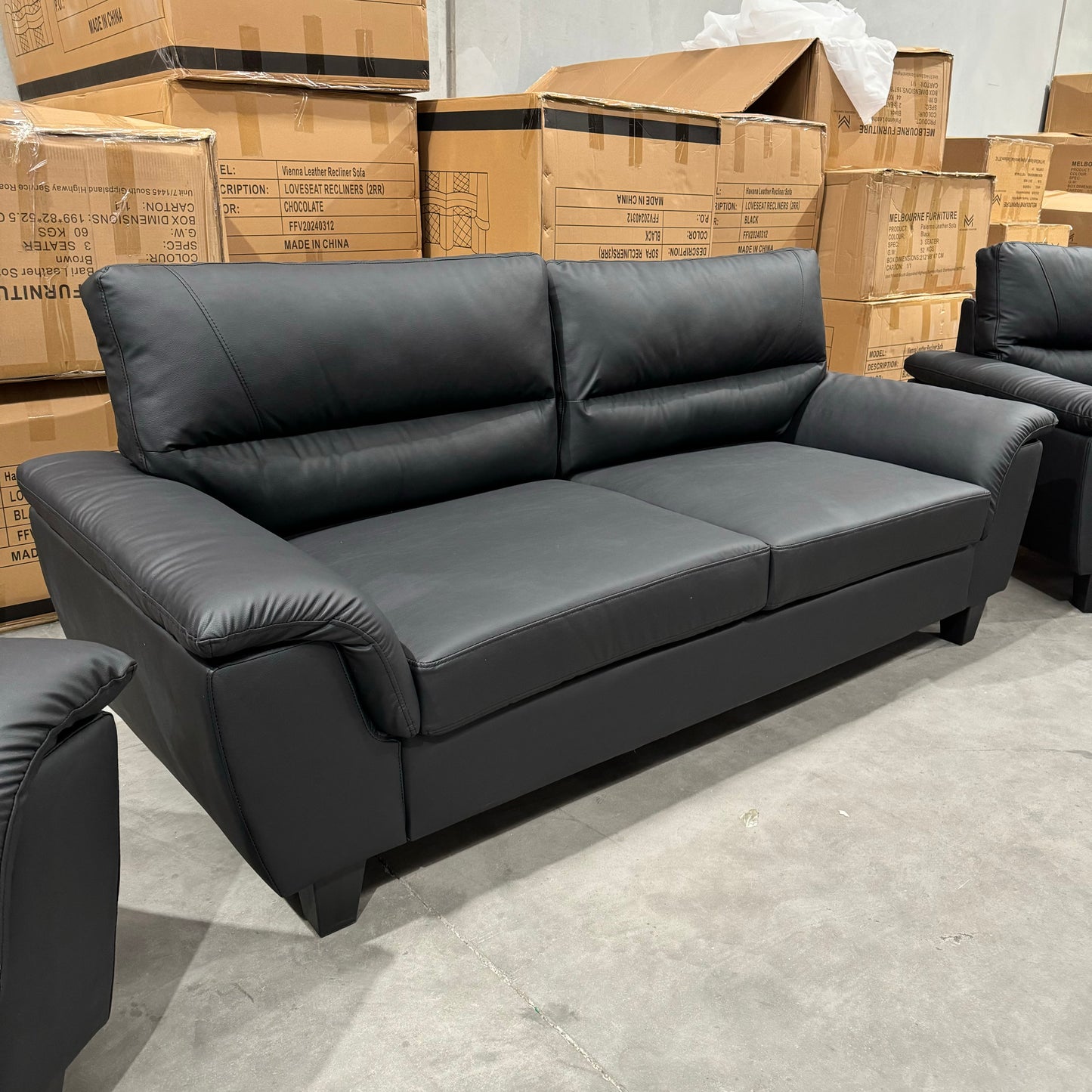 Palermo 3+2+1 Leather Sofa Set- Full Black