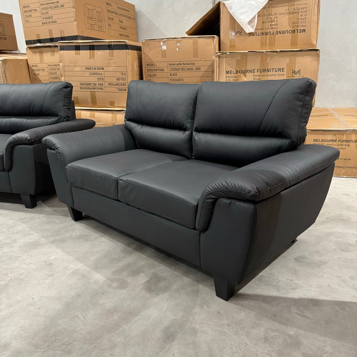 Palermo 3+2+1 Leather Sofa Set- Full Black