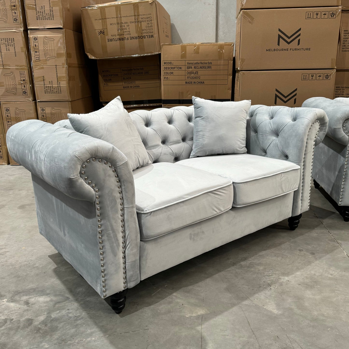 Paris Chesterfield 3+2+1 Seater Sofa Set - Light Grey Velvet