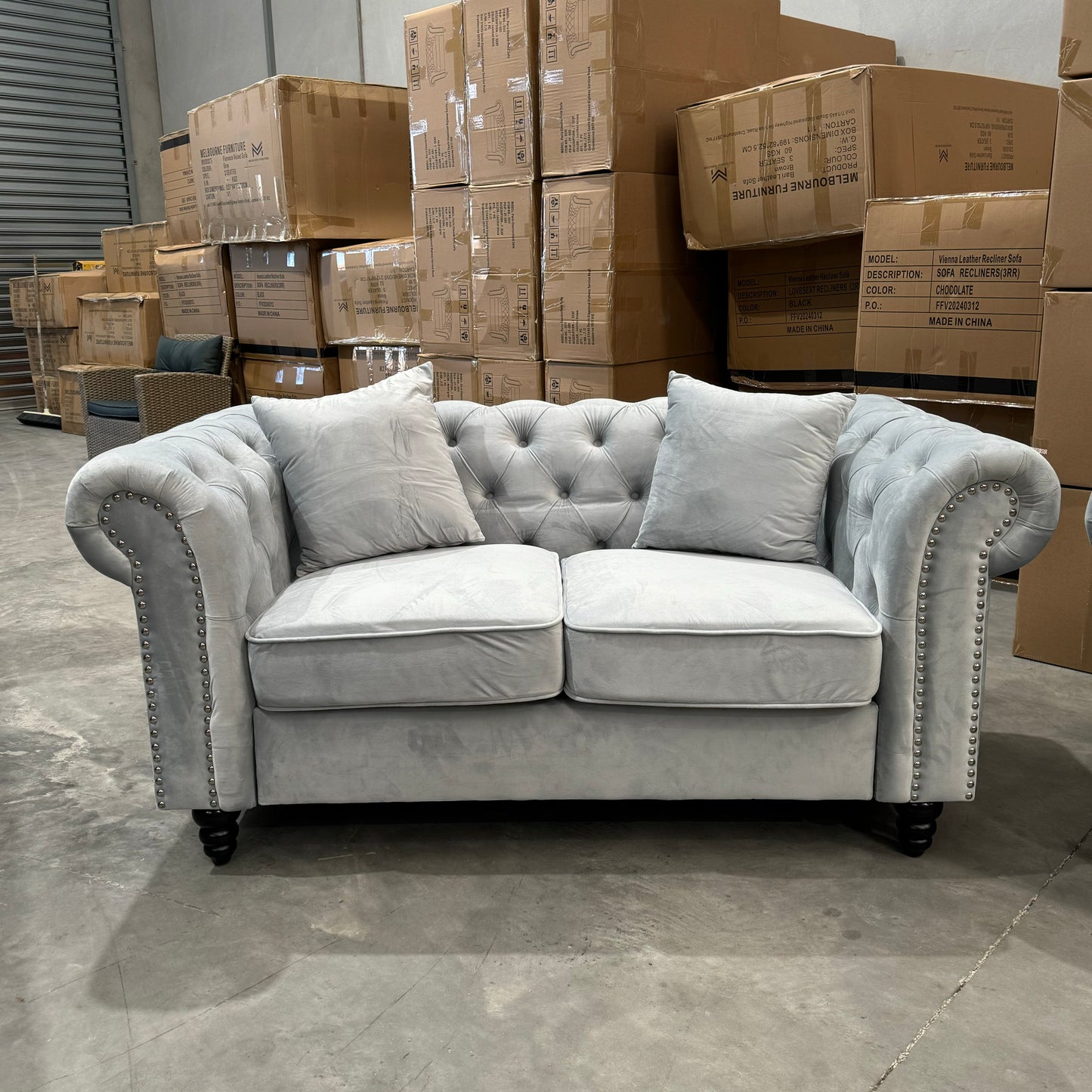 Paris Chesterfield 3+2+1 Seater Sofa Set - Light Grey Velvet