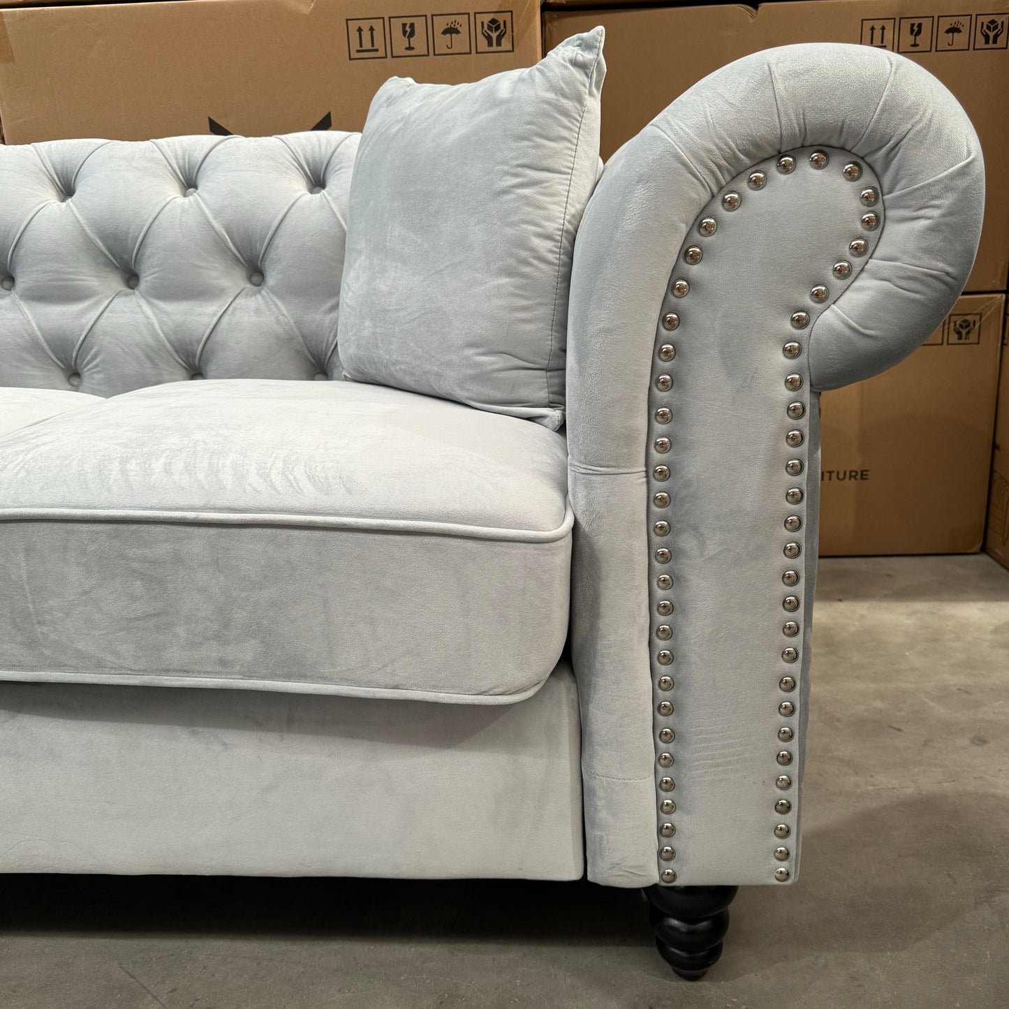 Paris Chesterfield 3+2+1 Seater Sofa Set - Light Grey Velvet